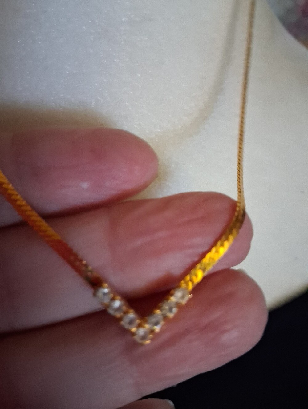 Gold V-Point CZ Pendant Necklace - Women Jewelry